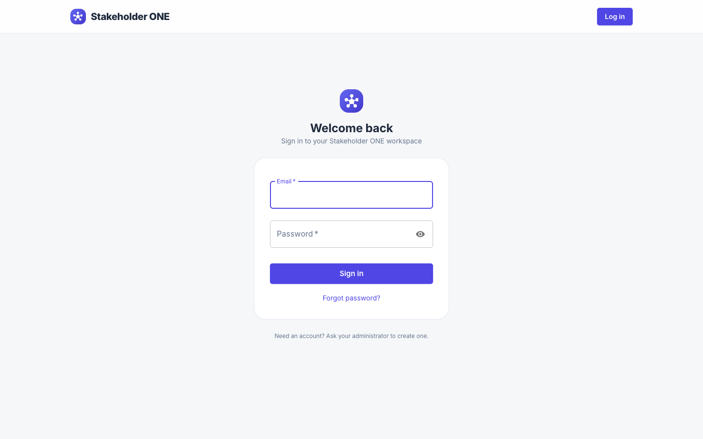 The Stakeholder ONE sign-in page